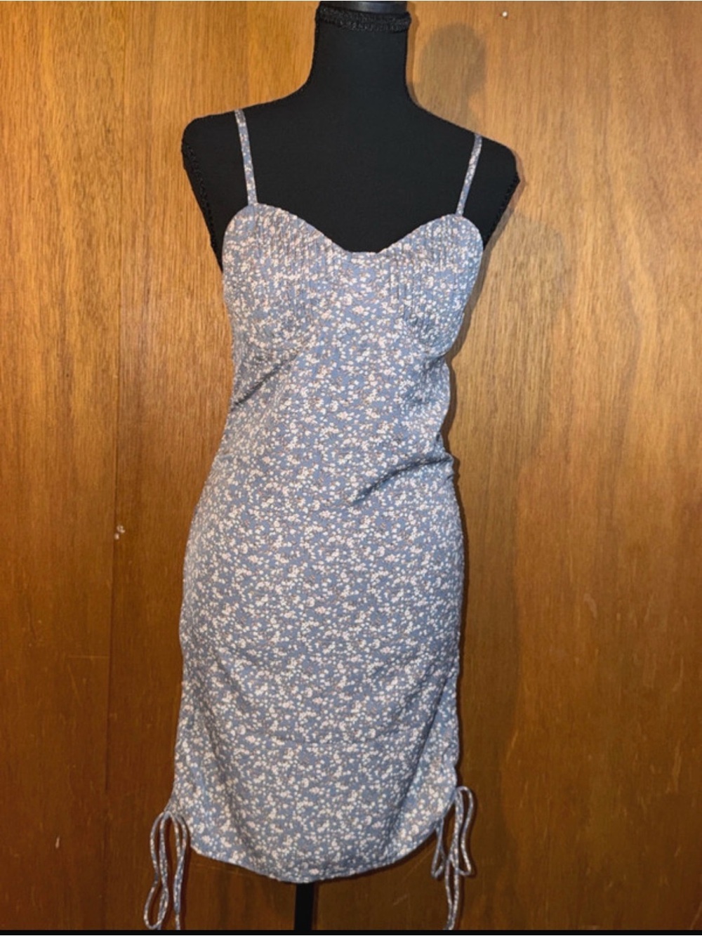 Blush Blue Floral Mini Slip Dress with Sweetheart Neckline